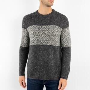 Luca Nobili Sweater Large Gray Wool Blend Crewneck Geometric Knit Made in Italy
